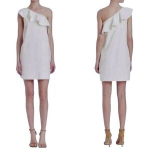 Theory NWT Alexanda New Ivory Tierra Wash Linen Blend Ruffled One Shoulder Dress